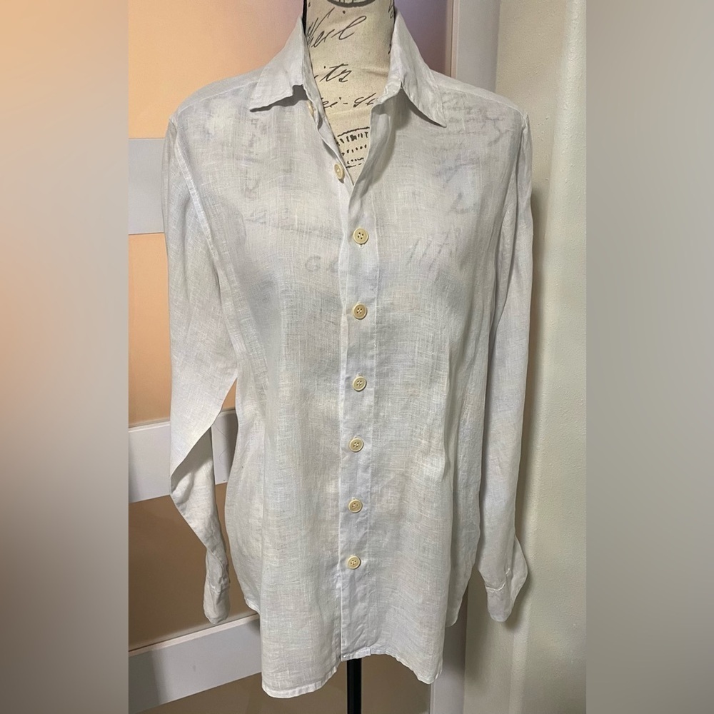 CP Shades Top Sz XS 100% Linen Button Down Shirt Hi Low Tunic